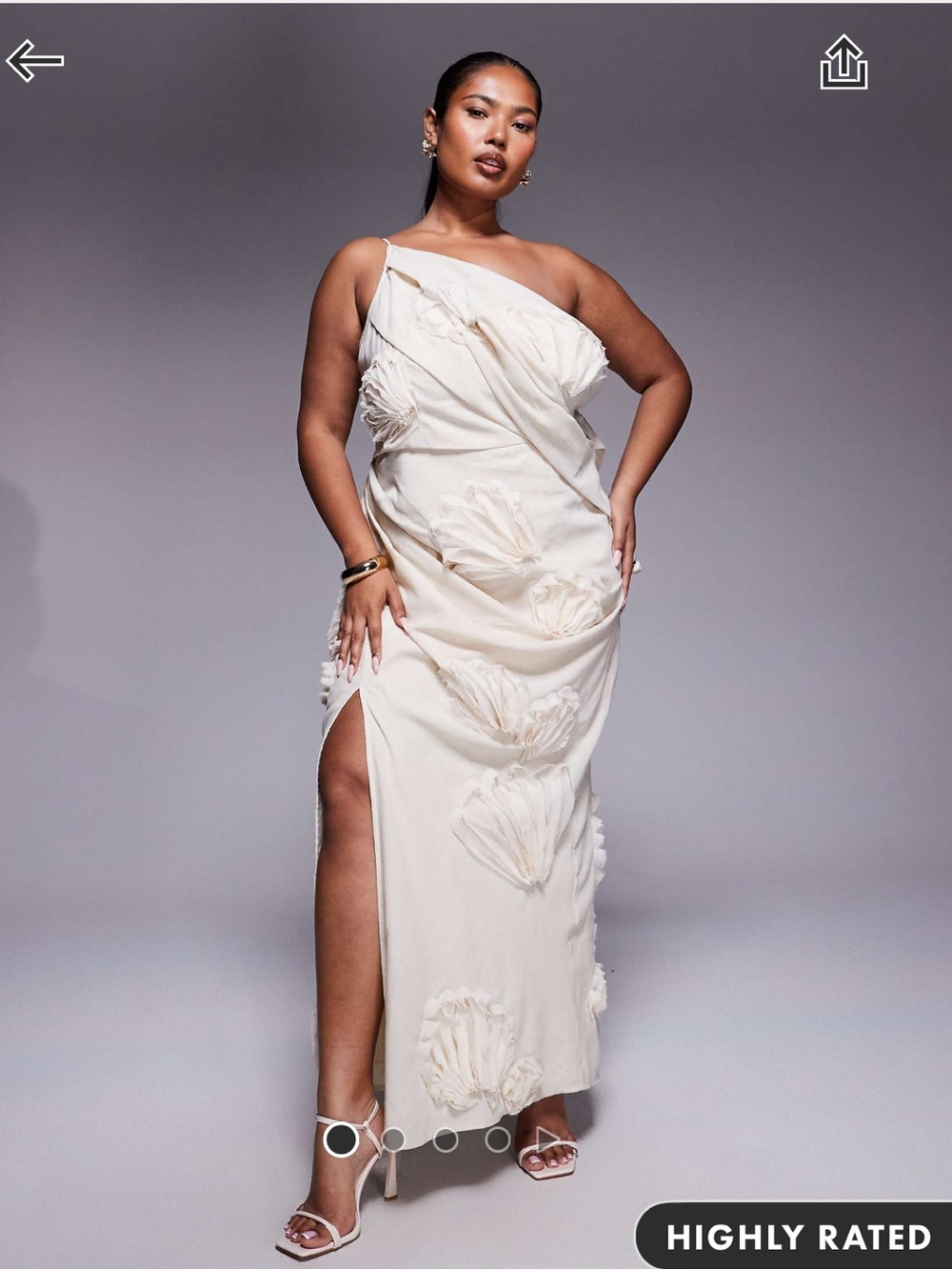 One-Shoulder Ivory Floral Appliqué Maxi Dress Brand New Never Worn